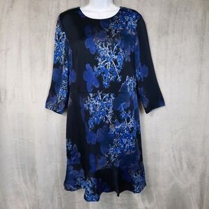 Banana Republic Dress Womens 10 Blue Watercolor Floral Ruffle Hem Career Office